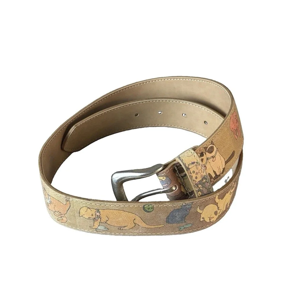 Cats Print Belt Women’s Sz M Faux Leather Made In USA Crazy Cat Lady VTG RARE